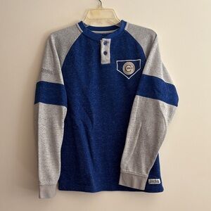 Cubs MLB Blue and Gray Long Sleeve Henley Shirt Medium